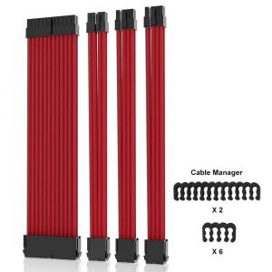 18AWG 전원 공급 장치 슬리브 케이블/24핀 ATX/4+4핀 EPS/2 x 6+2핀 PCI-E PSU 연장 케이블 키트 30cm