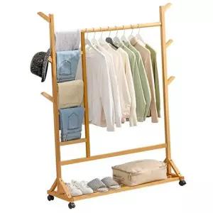 이동식 행거 스탠드형 이동식 다용도 원목 스탠드 옷걸이 수납 조립식 선반 모자걸이 모자