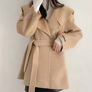 뒷슬릿 여성코트 여성가을코트 하프 모직 안감 후드트렌치 절개 세일러 부분 빅카라