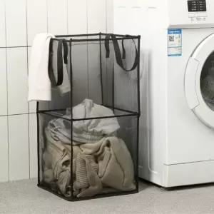 2단 메시 빨래 함 바구니 정리 세탁 망 접이식 2단빨래바구니