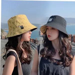 낚시모자 여성 심플 캐주얼 양면 활용 무지 레터링 벙거지 모자