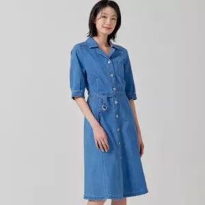 [지센] 핏앤플레어 셔츠형 데님원피스 LCOPP321_BL
