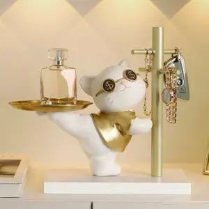 고양이 장식품 현관 집들이 선물 키링 거치대 차리 보관 트레이 고양이 골드