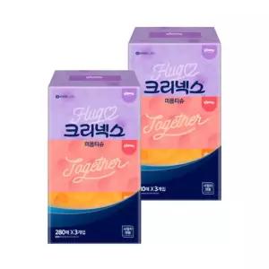 크리넥스 미용티슈 280매 3개입 2백 총6개/뽑아쓰는티슈/미용각티슈/티슈/박스/하얀/휴지/화장지/각화장지