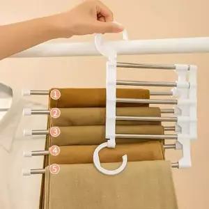 5단 바지 걸이 슬라이드 다용도 논슬립 접이식 바지 걸이 옷장 공간활용 스텐레스 이동식 걸이식 수납용