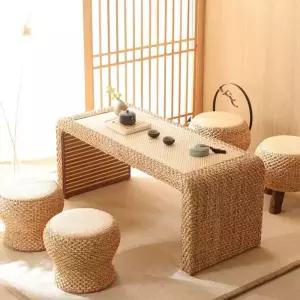 라탄 테이블 선반 사이드 침대 코너 좁은 티테이블 거실 의자 세트 책상
