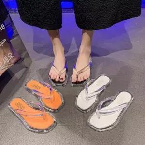 여성 여름 쪼리 배색 클리어 샌들 슬리퍼 가벼운 데일리 비치 아쿠아 슈즈 스타일