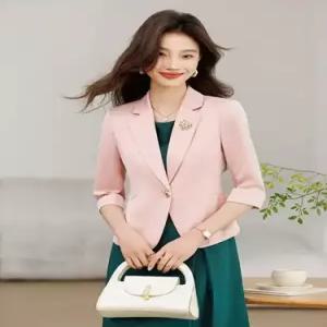 EAMT 분홍 여성용 오피스룩 럭셔리 코트 정장세트 세트 정장 상의 7부 EUNG1