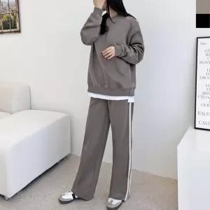 GBB H790W-H192W 여자 빅사이즈 커플 사선 디테일 맨투맨 테잎 라인 트랙 팬츠 세트