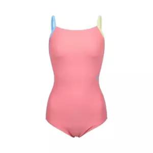 여성 실내 컬러플 솔리드 끈 배색 U백 원피스수영복 LS2G804-PK