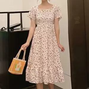 플라워패턴 스모크 밴딩 롱원피스 체형커버 스퀘어넥 여름원피스 여성원피스 블랙원피스