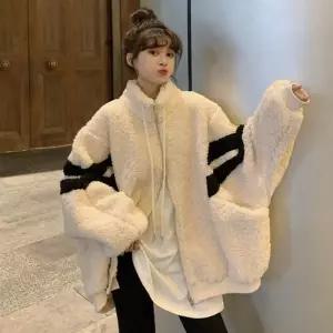 뽀글이 두줄 양털 점퍼  루즈필 후리스 털집업