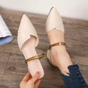 레더 통굽 스트랩 미들힐 뮬 블로퍼