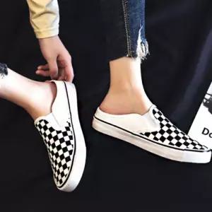여성 체크 무늬 캐주얼 뮬 슬리퍼 여성 외출 패션