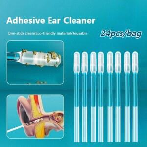 24개입 일회용 실리콘 귀지 제거기 안전한 끈적 귀이개 (어린이 및 가능한 성인용) 청소기 접착 귀 도구 면봉 재사용