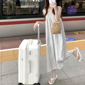 스트라이프 패턴 바캉스 데일리 밴딩 나시 롱원피스 롱원피스