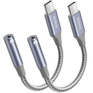 17 /16 /15 Pro Max, 삼성 갤럭시 S25 /S24 /S23 /S22, mini /Air /Pro, 픽셀 10 /9 /8용 USB C to 3.5mm 헤드폰 잭 어댑터, (2팩) USB-C Aux 오디오 동글 어댑터 코드