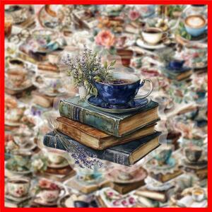 50개 레트로 커피 북 아트 PET 스티커 아름다운 클래식 선물 컬렉션 장식 전화 케이스 스크랩북 태블릿