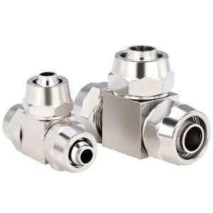 PE PEG 구리 니켈 도금 공기압 빠른 조임 커넥터 PU 호스 가스관 공기관 4mm 6mm 8mm 10mm 12mm 3통 이경 T형