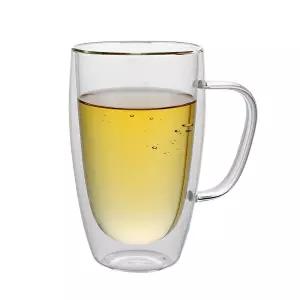투명 이중 내열 유리컵 카페 음료수 손잡이컵 450ml