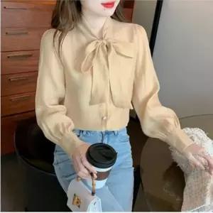 쉬폰 봄 하객룩 여성 면접 가을 정장 리본 블라우스