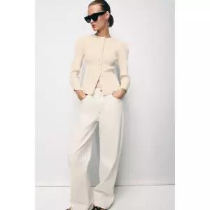 ZARA 벌룬 슬리브 니트 재킷 - 미디움 크림