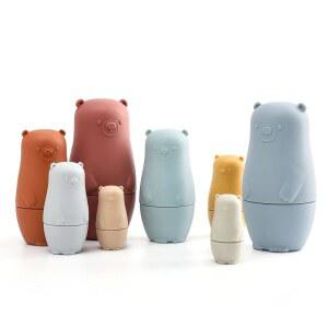 OESSUF 8피스 실리콘 네스팅 인형 이상 이스터 유아용 마트료시카 러시아 몬테소리 3세 소년 장난감 세트를 위한 소녀 곰을 쌓는 교육용