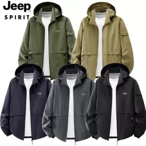 JEEP SPIRIT 남성 봄 가을 슬림핏 후드 집업 재킷 경량 바람막이 아우터