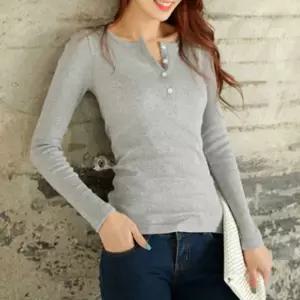 민소매티셔츠 단추 포인트 슬림핏 골지 긴팔 티셔츠 데일리 홈웨어