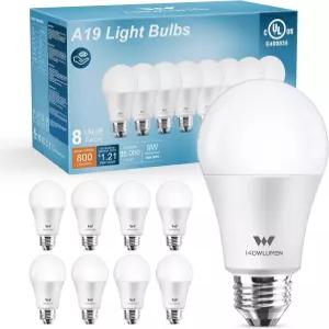 와우루멘 A19 LED 전구 9W E26 전구(60와트/80와트 등가) 2700K 웜 화이트 논디밍 침실 주방 거실 사무실