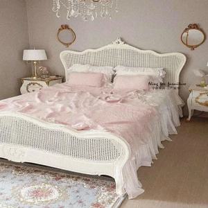 엔틱 침대 프레임 퀸사이즈 에메랄드 프렌치 원목 라탄