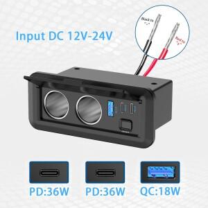 12V-24V 3포트 차량용 시거잭 분배기 고속 충전기 QC3.0 & 듀얼 PD3.0 차량용 충전 어댑터 스위치 포함 RV