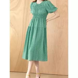 [하프클럽/]벌룬소매 잔꽃 스모킹 셔링 롱원피스