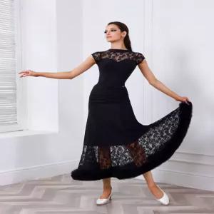 라인댄스복 셋업 반팔 롱스커트 레이스 시스루 우아한 중년