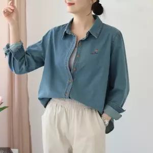 보이 자수 데님 셔츠 /여성 청남방 데일리 USH104