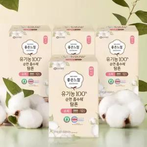 좋은느낌 순면 흡수체 체내형 생리대 탐폰 12입 X 4팩