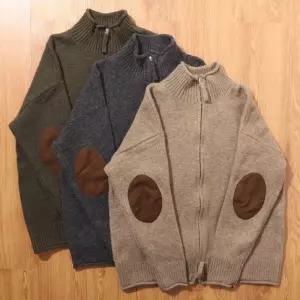 니트 빈티지 캐주얼 남친 하이넥 브이넥 팔꿈치 댄디 패치 가디건 루즈핏 M스포1