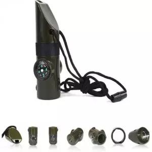 7in1 생존 휘파람 나침반 돋보기 캠핑 전등