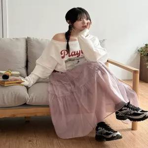 [제작] 트윙클 캉캉 티어드 밴딩 롱 스커트 86893 빅사이즈 여성의류