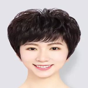 숏컷가발 컷트 헤어 머리 스타일 자연스러운 혼합사 인모 여성가발 짧은