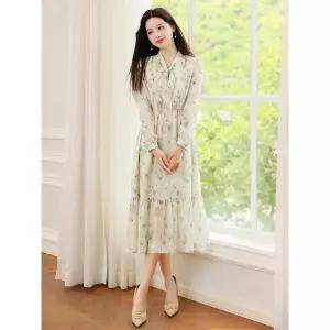 치마 원피스 롱 가을 쉬폰 긴팔 브이넥 여자원피스 원템3