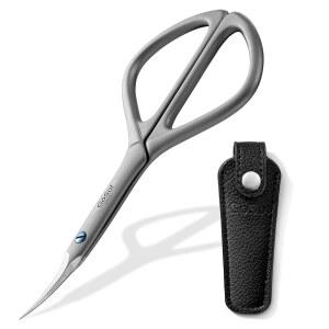 괴솔 큐티클 가위 다목적 초미세 곡선 420 스테인리스 스틸, 눈썹용 정밀 뾰족한 팁 그루밍 가위, 각질, 매니큐어, 속눈썹, 가죽 케이스 포함