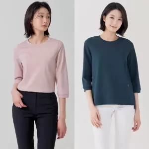 지센 여성 면 혼방 솔리드 라운드 7부 티셔츠 LCTSP325