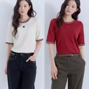 지센 [25FW] 여성 배색 시보리 골지 5부 티셔츠 LCTSP822