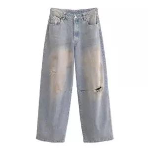 여친 봄 빈티지 스타일 완성 배기핏 청바지 스트리트 찢어진 진 스포M1