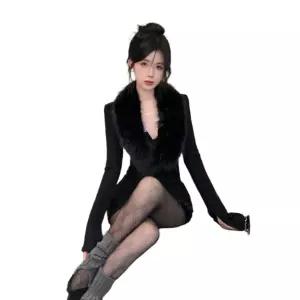 블랙 가디건 퍼 반팔 셔츠 니트 세트 여름 여성 해피유통 캐주얼 스웨터 탑 스커트 투피스