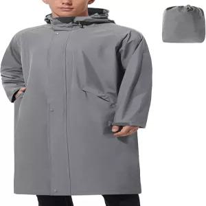 UIQUR 남성용 롱 레인 재킷 윈드브레이커 방수 경량 패커블 러닝 하이킹 사이클링 골프 코트 후드 포함