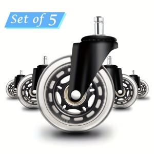 5피스 사무실 의자 바퀴  나무 바닥 및 매트 카펫매트 카펫 러그 용 헤비 듀티 고무 스템 캐스터  범용 맞