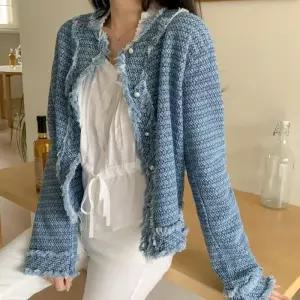 여자 고급스러운 데일리 프린지 트위드 숏자켓