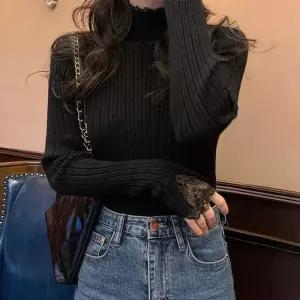 [라일리여성의류] Rly 목폴라 프릴 레이스 레이어드 긴팔 티셔츠